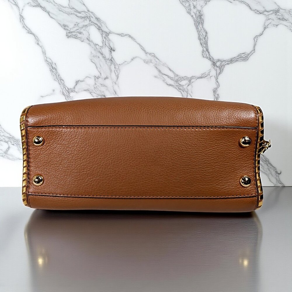 Michael Kors Hamilton Rich Brown Gold Chain Satchel Quiet Luxury Like New - Picture 7 of 16